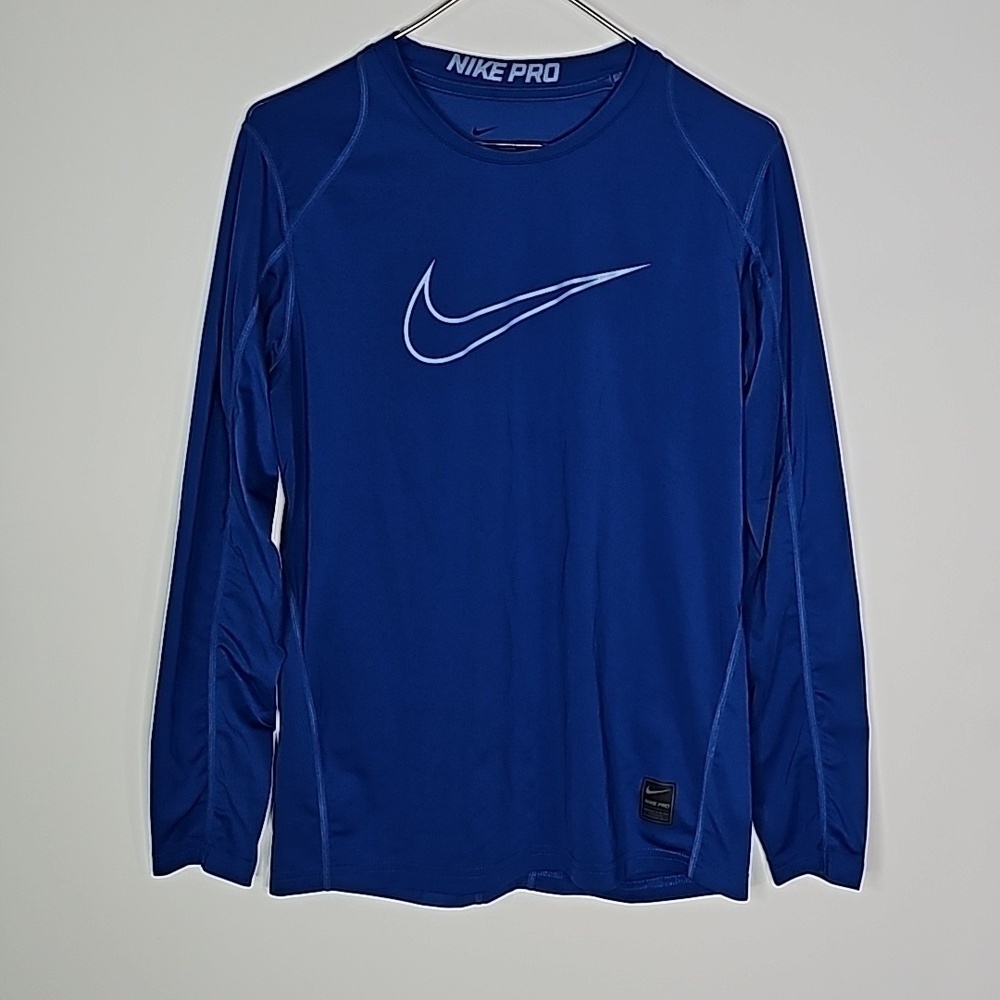 Nike Pro drifit large blue fitted athletic long sleeve shirt